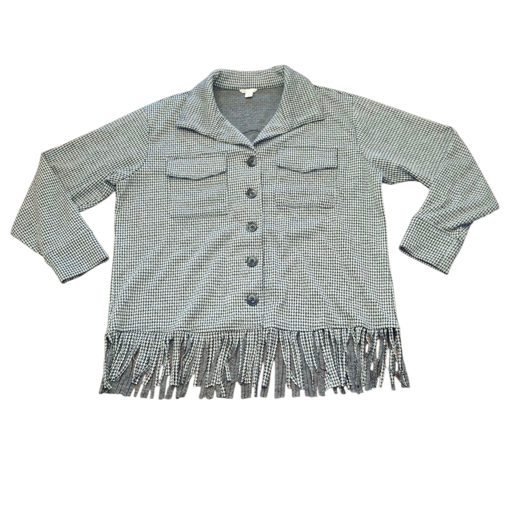 Cato Houndstooth Fringe Hem Checkered Jacket Size Small